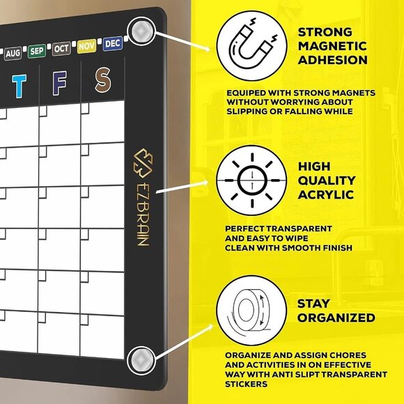 Magnetic Fridge Calendar with Set of 6 Markers & Eraser Acrylic Monthly Calender - Picture 2 of 3